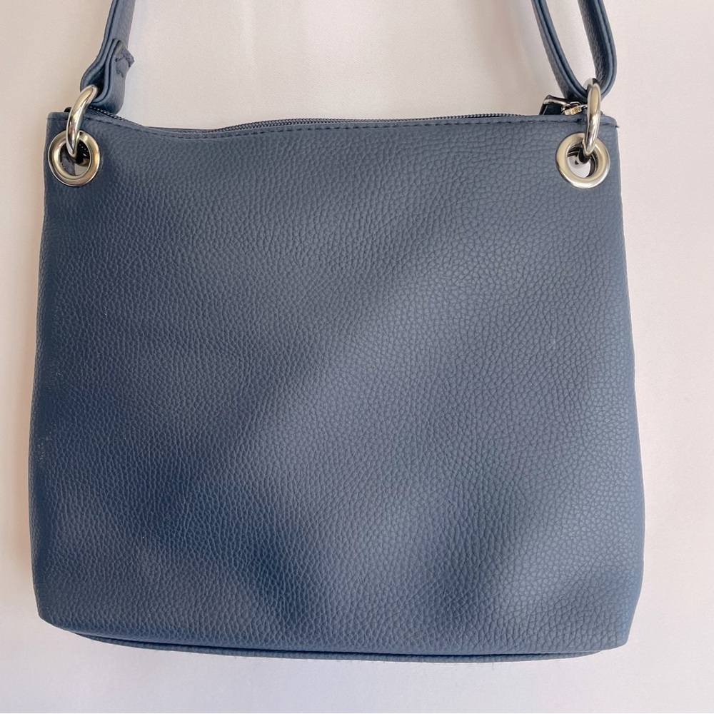 Rossetti Demi Crossbody Bag Navy Blue Faux Leather Triple Zip Adjustable Strap - Picture 4 of 12